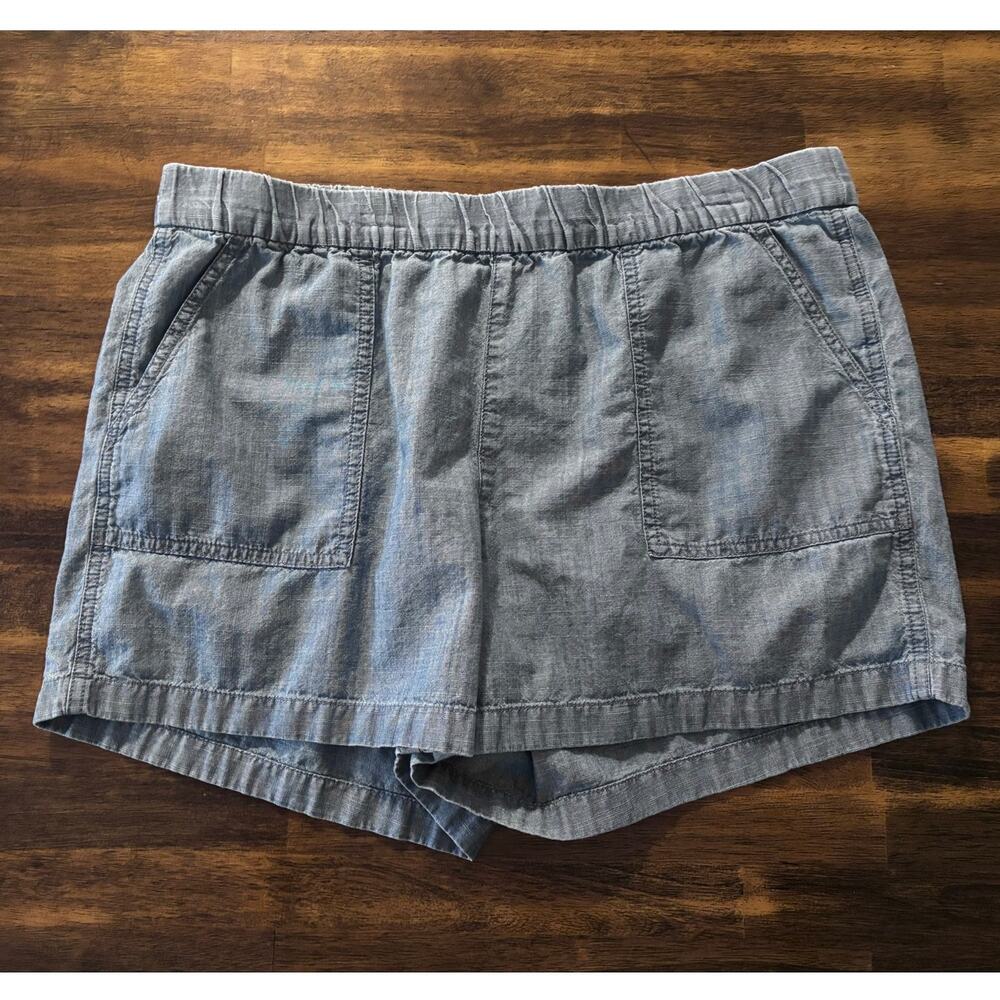 J Crew Womens Medium Shorts Chambray Pull On Elastic Waist 100% Cotton 4" Inseam
